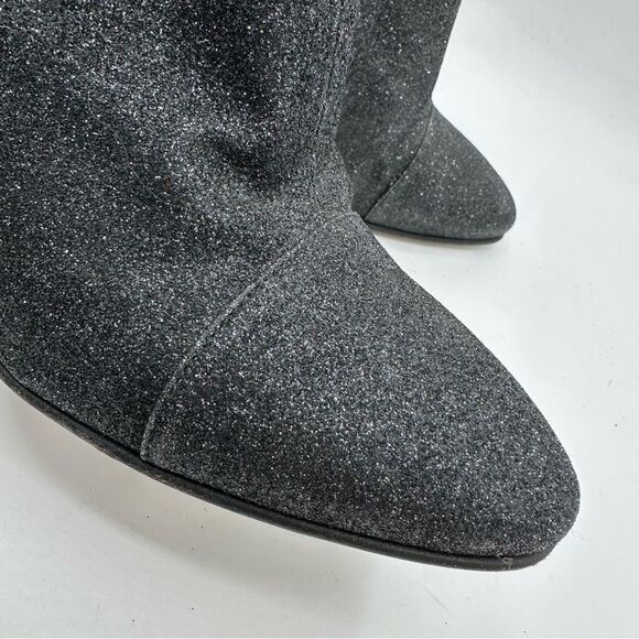 Dries Van Noten Black Glitter Block Heel Side-zip Designer Bootie Boots Sz 9.5 - Picture 6 of 15